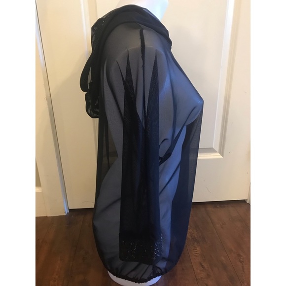 NWOT Joseph Ribkoff Sheer Black Hoodie With Rhinestone on hood and cuffs Top - Picture 4 of 11